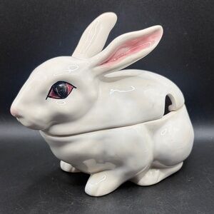 Vintage Bordallo Pinheiro Ceramic Rabbit Hare Sauce Boat Tureen Trinket Box